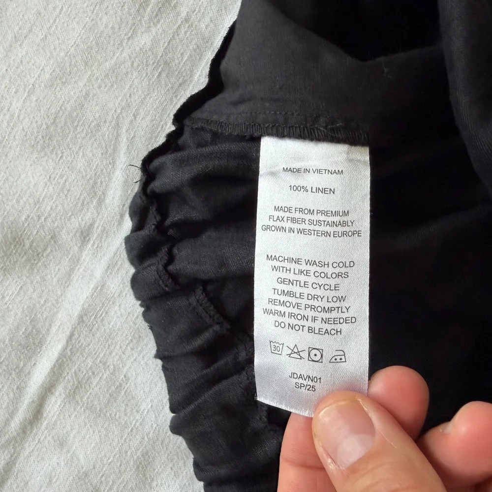 Quince 100% European Linen Pleated Trouser Black Wide Leg Pants Womens 10